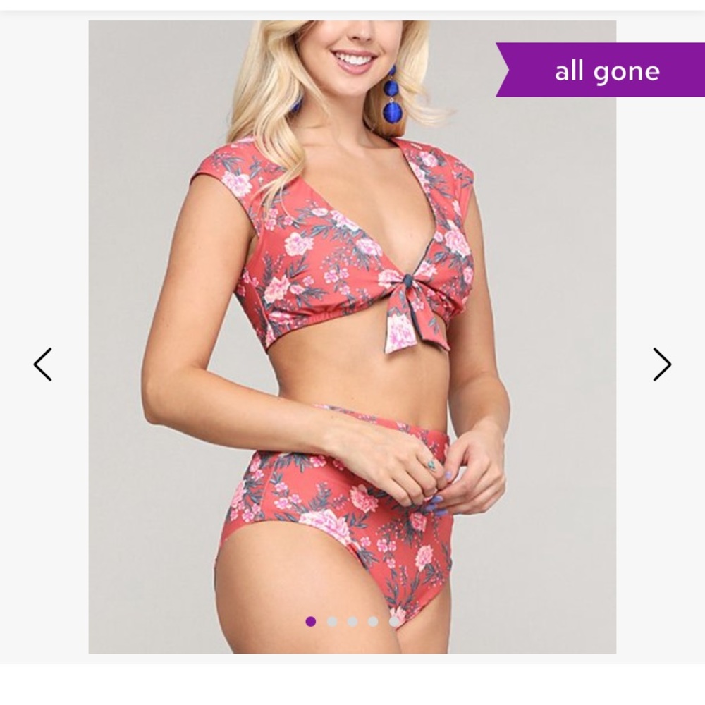 NWT Marina West Floral Cap-Sleeve Bikini Top & Reversible High-Waist Bottoms -